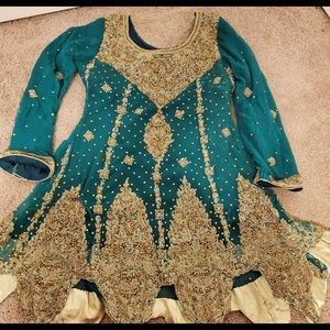 Pretty sea green blueish Sharara outfit with details and heavy embellishment